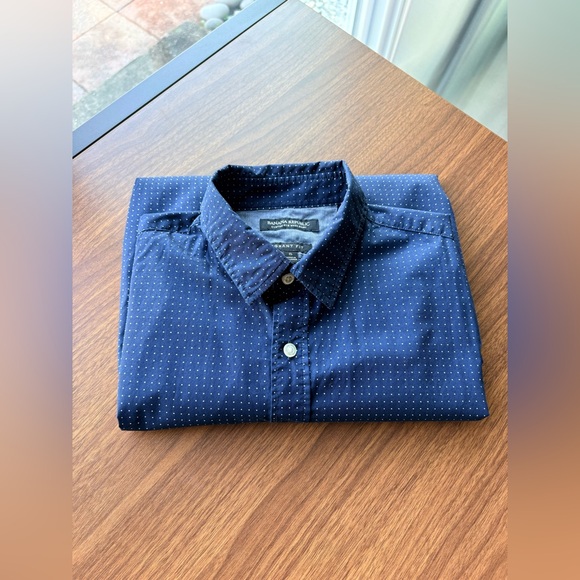 🏷️ Brand New Banana Republic Grant Slim Fit Shirt Custom 078 Navy Polka Dot | S - Picture 8 of 13